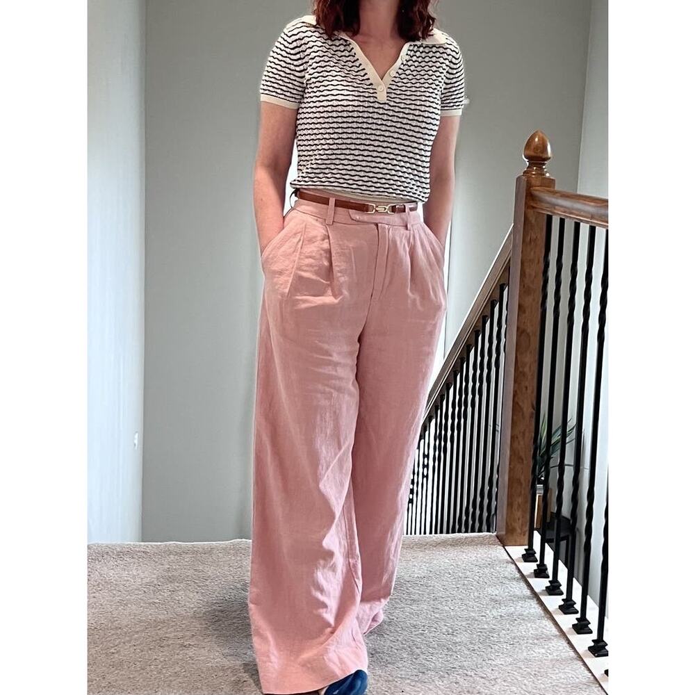EN SAISON Dusty Pink Linen Style Front Zipper Macey Trousers Pants Size Small - Picture 16 of 16